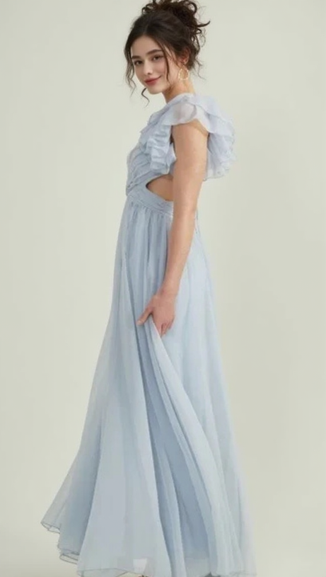 VANESSA RUFFLE SLEEVES MAXI DRESS IN BLUE