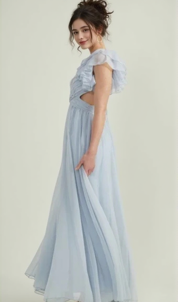 AIIZIE VANESSA RUFFLE SLEEVES MAXI DRESS IN BLUE - product image