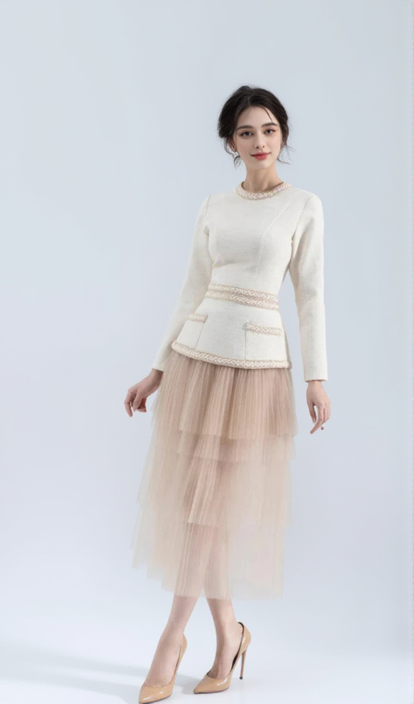 AIIZIE KAITY LAYERED SKIRT SET IN BEIGE - product image