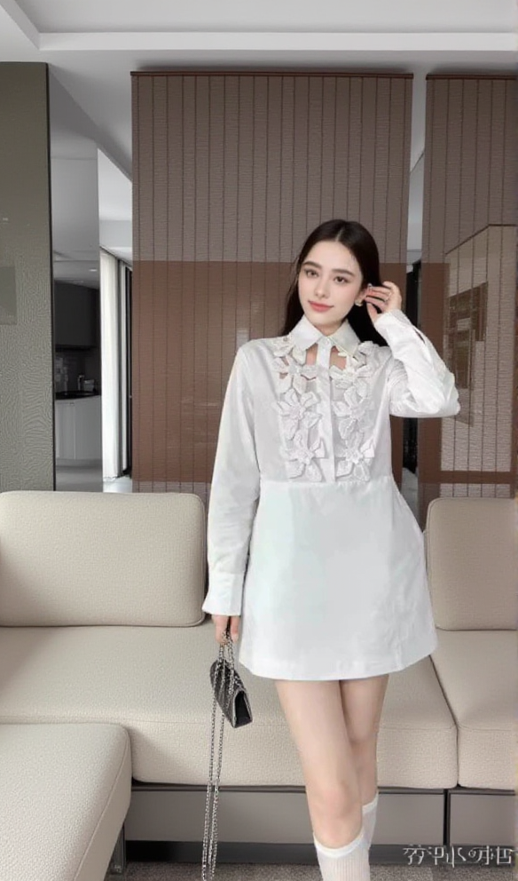 ETHEL FLORAL CUTOUT LONG SLEEVES SHIRT DRESS IN WHITE