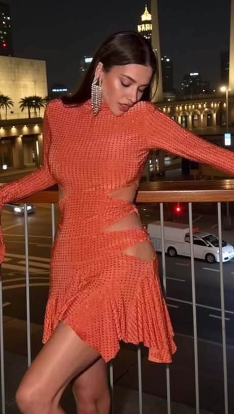 IRENE RHINESTONES EMBELLLISHED MINI DRESS IN ORANGE