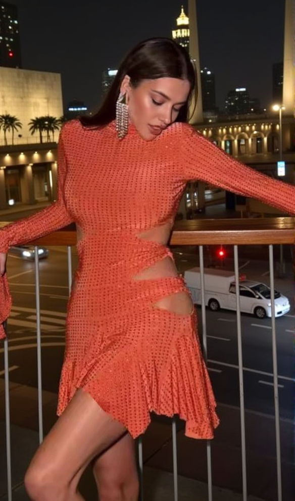 AIIZIE IRENE RHINESTONES EMBELLLISHED MINI DRESS IN ORANGE - product image