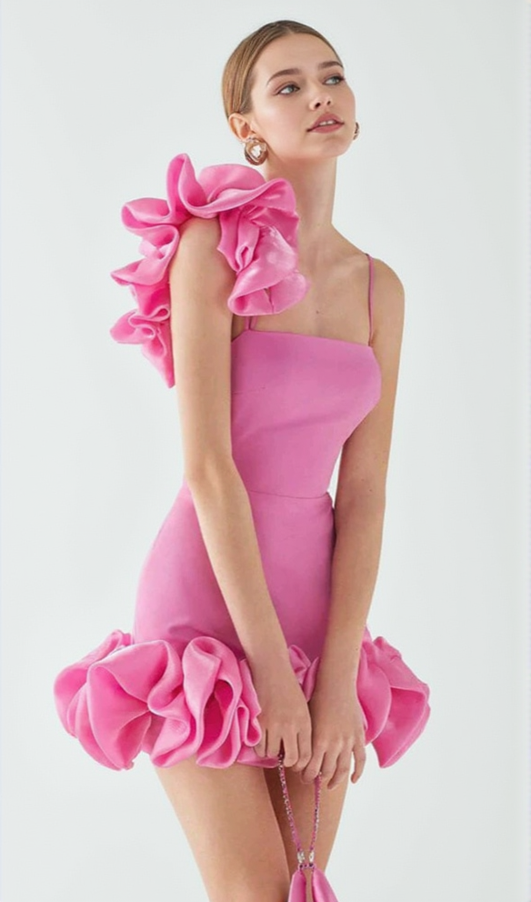 AIIZIE ANDREA PINK FLOWER TRIM STRAP MINI DRESS - product image
