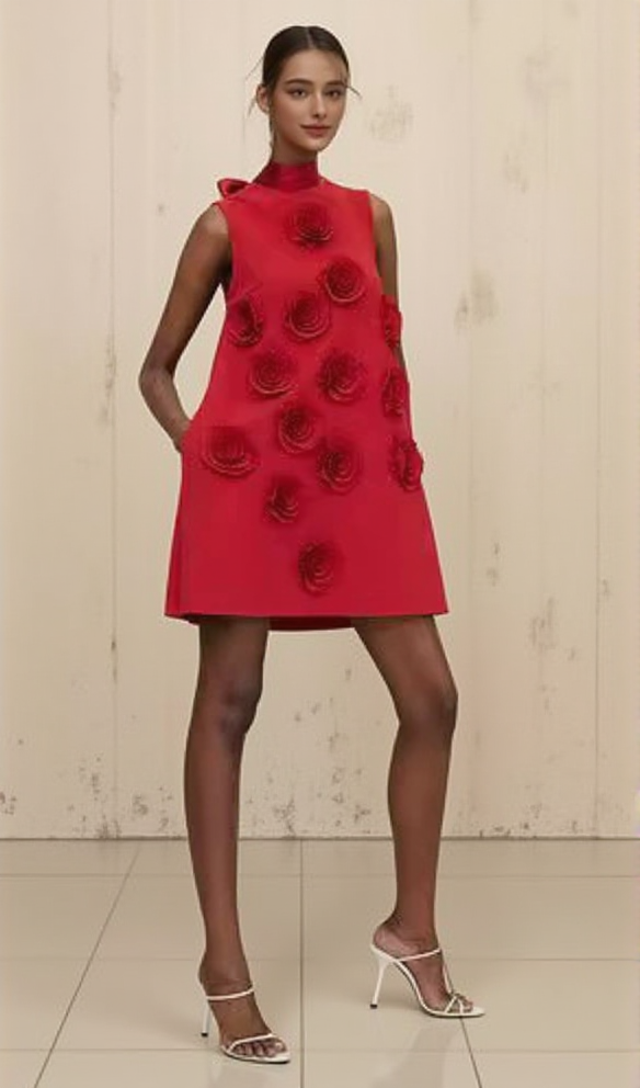 AIIZIE HILARY RED APPLIQUÉD SHIFT MINI DRESS - product image