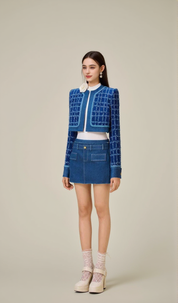 AIIZIE CATHY TWEED MINI SKIRT IN BLUE - product image