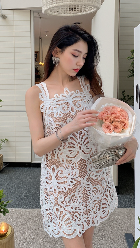 ODELETTE WHITE GUIPURE LACE MINI DRESS