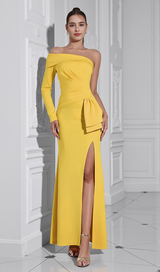 Brook off-shoulder bodycon midi dress in yellow