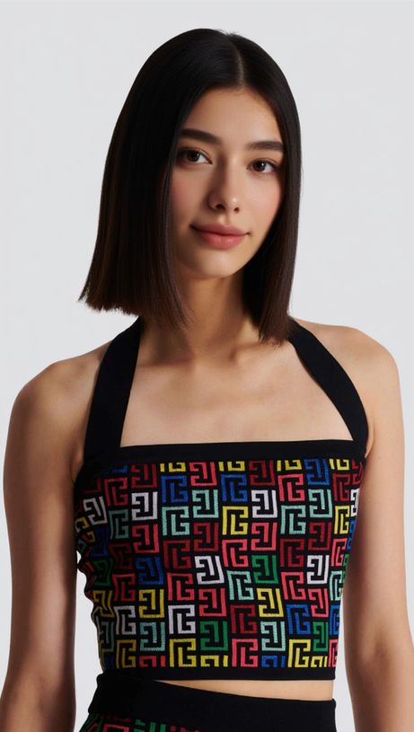 RACHEL MONOGRAM KNIT HALTERNECK TOP SKIRT SET