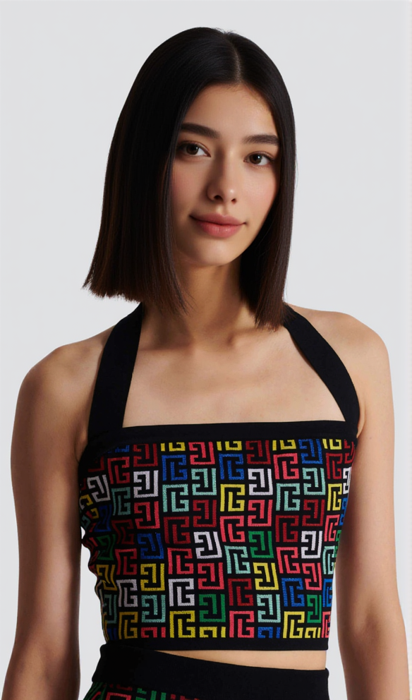 RACHEL MONOGRAM KNIT HALTERNECK TOP SKIRT SET