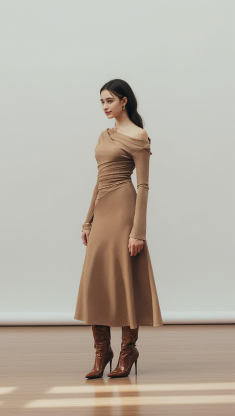 ARIA DRAPED MAXI DRESS IN HAZELNUT