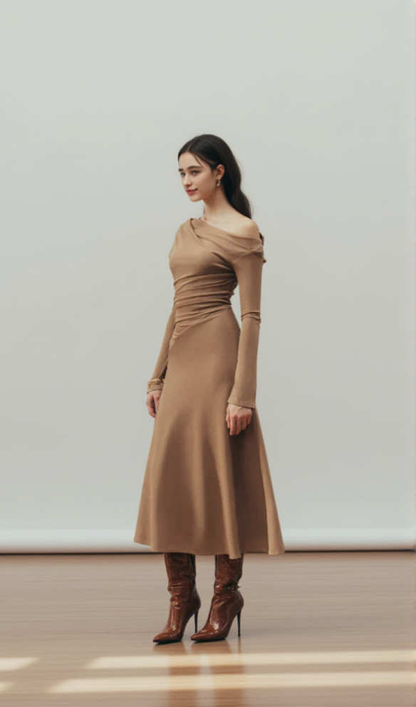 AIIZIE ARIA DRAPED MAXI DRESS IN HAZELNUT - product image