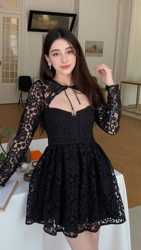 LACE TIE-NECK MINIDRESS
