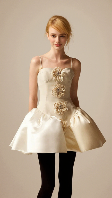 CHERYL FLOWER EMBELLISHED MINI DRESS