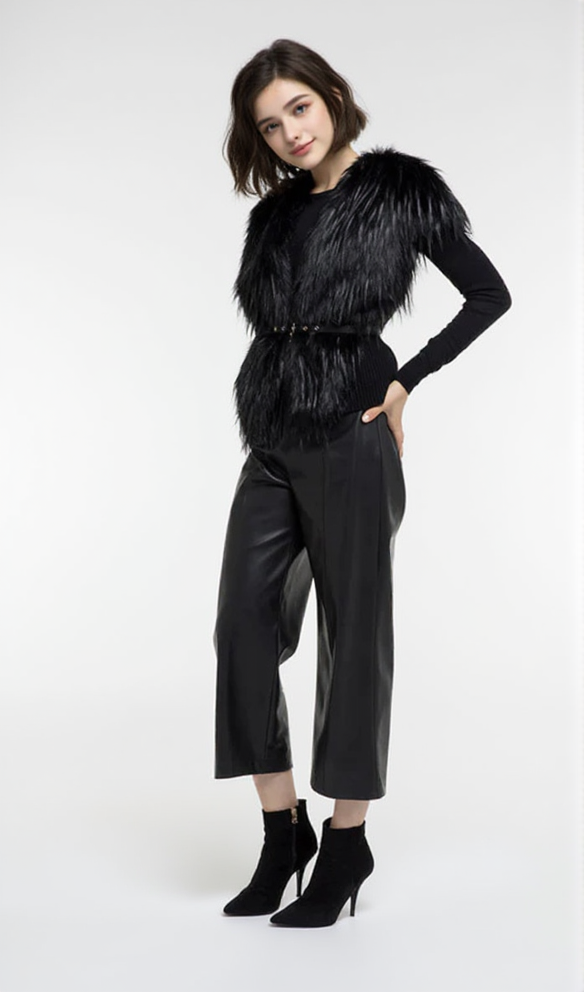 FAUX FUR PATCHWORK CARDIGAN VEST