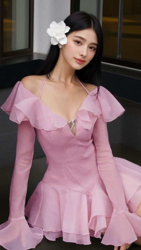 BRANDEE PINK LONG SLEEVE RUFFLE HEM MINI DRESS