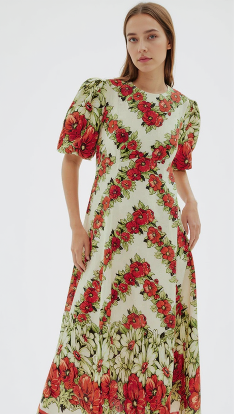 ALYSSA FLORAL PRINT MIDI DRESS IN RED