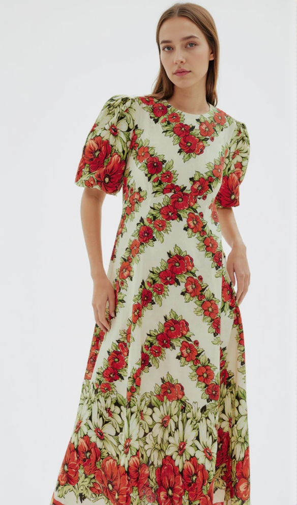 ALYSSA FLORAL PRINT MIDI DRESS IN RED