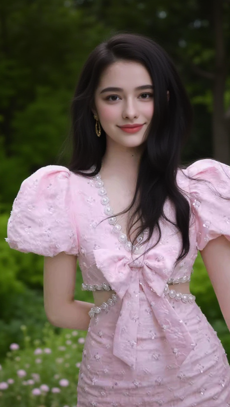 POPPY DIAMOND BUBBLE SLEEVED V-NECK DRESS IN PINK