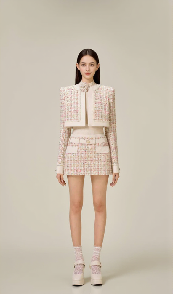 CARLIN PATCHWORK TWEED JACKET IN PINK
