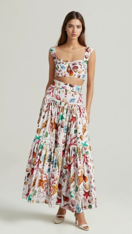 LOUISE CAPRI PRINTED HIGH-RISE COTTON MAXI DRESS