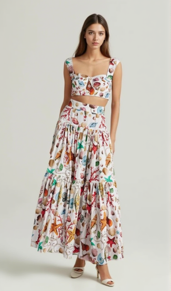 LOUISE CAPRI PRINTED HIGH-RISE COTTON MAXI DRESS