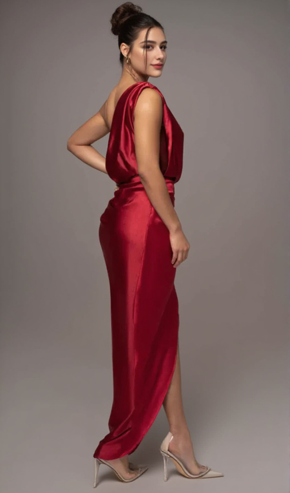 RED ANASTACIA DRAPE MAXI DRESS
