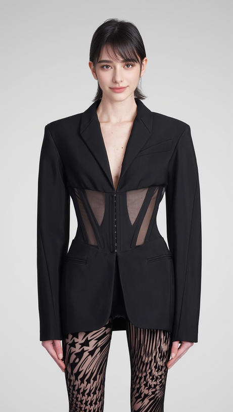 V-NECK CORSET JACKET IN BLACK
