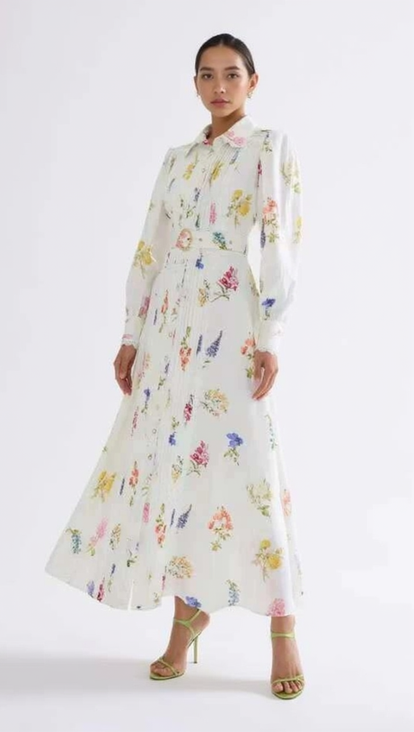 MURIEL LONG CUFFED SLEEVES FLORAL MAXI DRESS