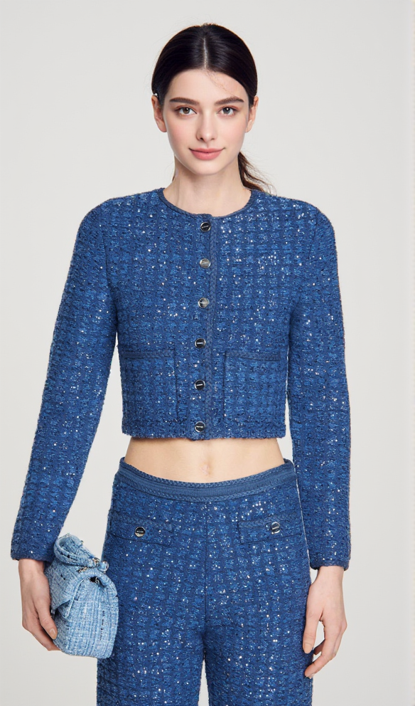 PALM CROPPED BLAZER IN BLUE