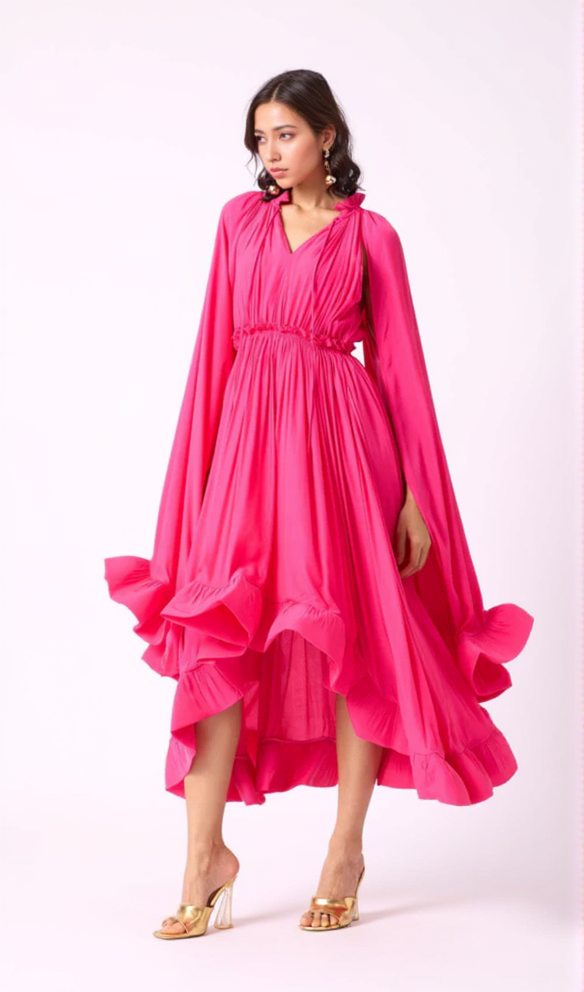 AIIZIE RUFFLE TRIM MAXI DRESS IN ROSE RED - product image