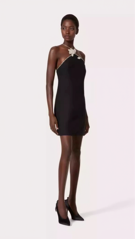BBLYTHE EMBROIDERED CREPE COUTURE MINI DRESS IN BLACK