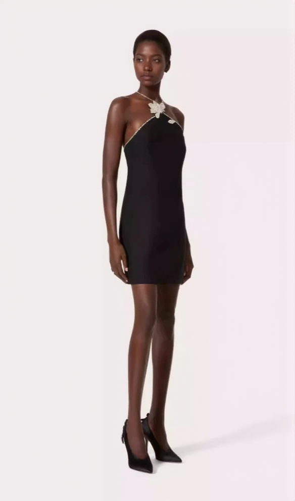 AIIZIE BBLYTHE EMBROIDERED CREPE COUTURE MINI DRESS IN BLACK - product image