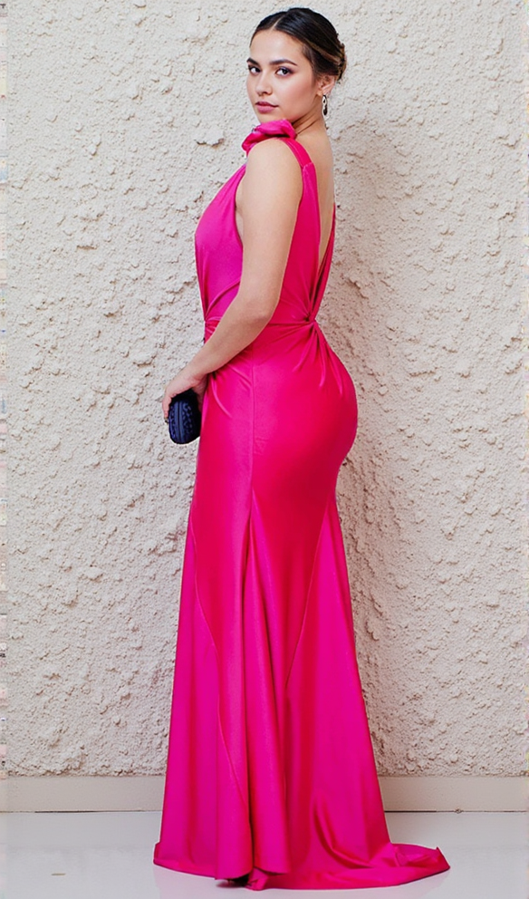 AIIZIE GISELLE RUCHED DRAPED BODYCON MAXI DRESS IN HOT PINK - product image