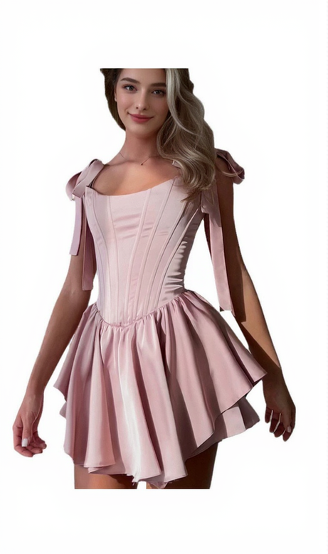ruffle trim corset mini dress in pink