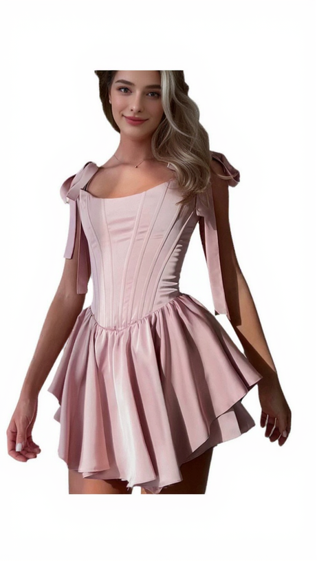 RUFFLE TRIM CORSET MINI DRESS IN PINK