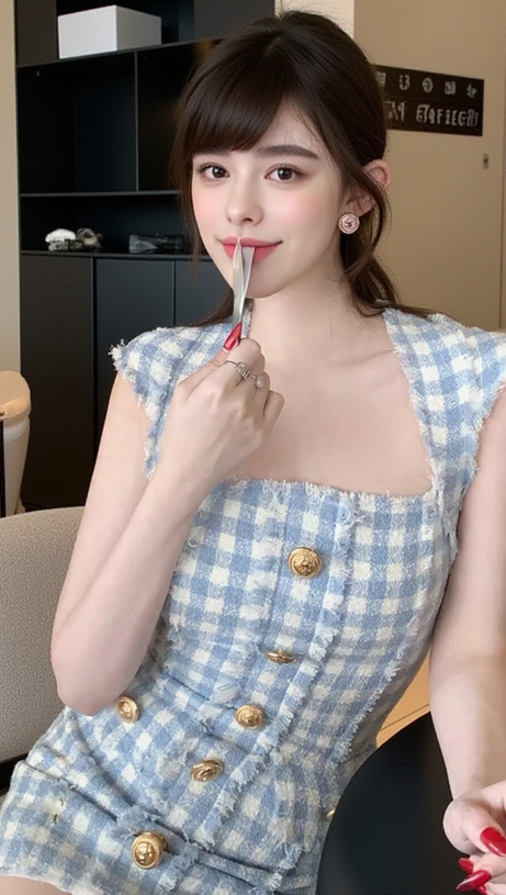 BLUE WHITE GINGHAM MINI DRESS