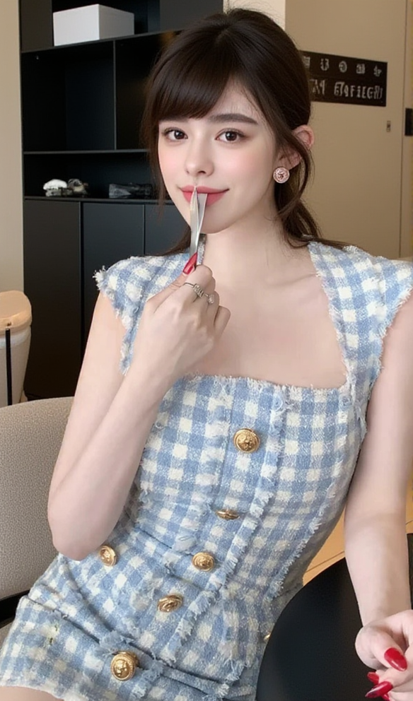 AIIZIE BLUE WHITE GINGHAM MINI DRESS - product image