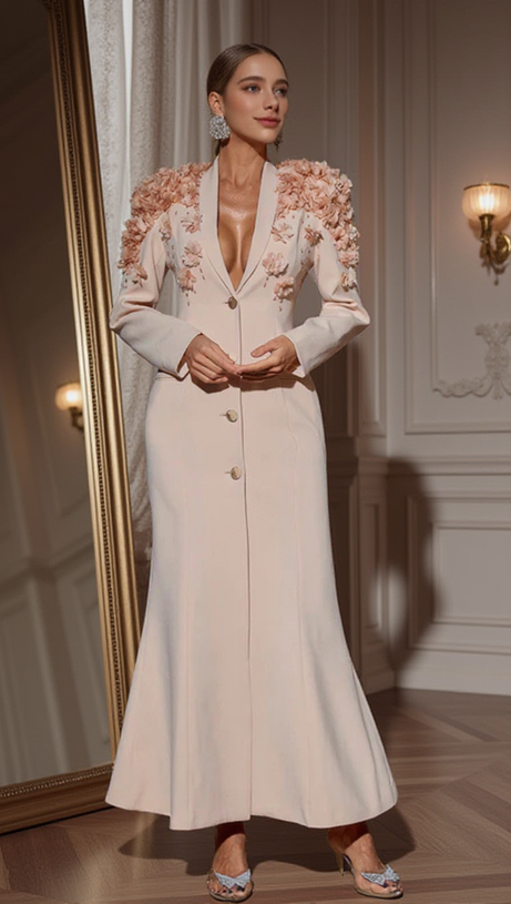 BERTON LONG SLEEVE FLOWER MAXI DRESS