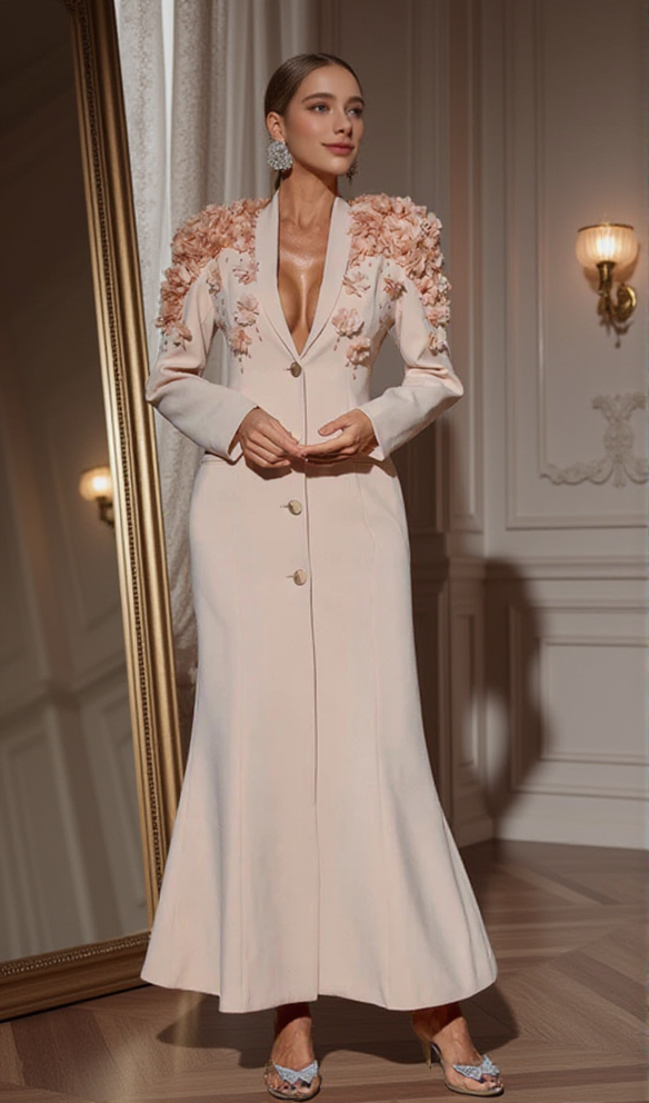 BERTON LONG SLEEVE FLOWER MAXI DRESS