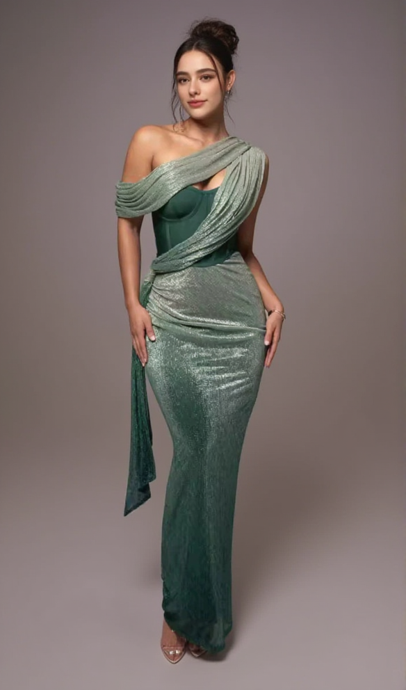 AIIZIE EMERALD GREEN HALTER STRAP MAXI DRESS - product image