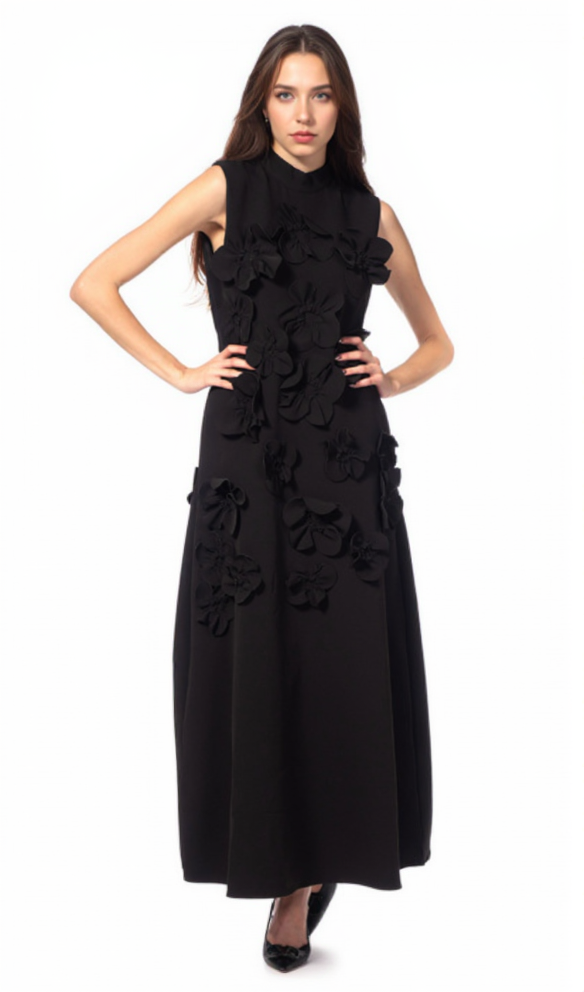 AIIZIE ANNONA BLACK FLOWER EMBELLISHED MAXI DRESS - product image