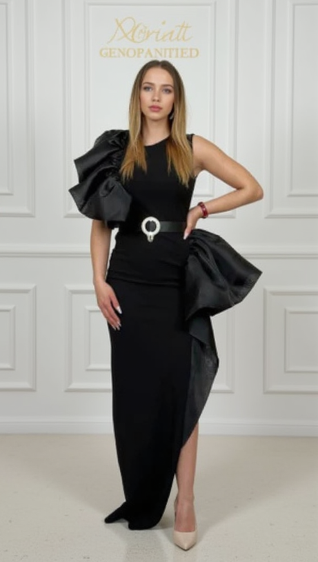 JANICE TRUMPET EMBELLISHED MAXI DRESS IN BLACK