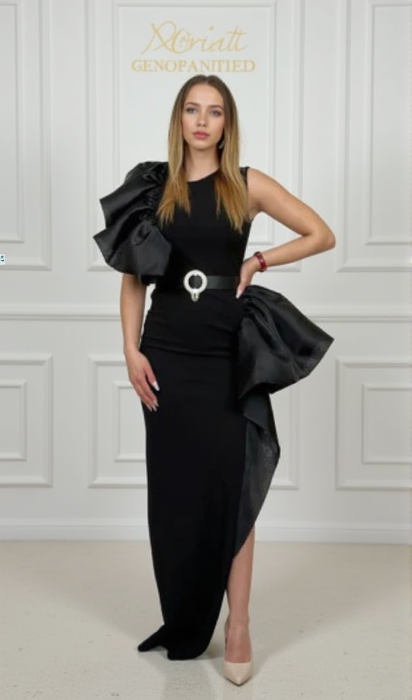 AIIZIE JANICE TRUMPET EMBELLISHED MAXI DRESS IN BLACK - product image