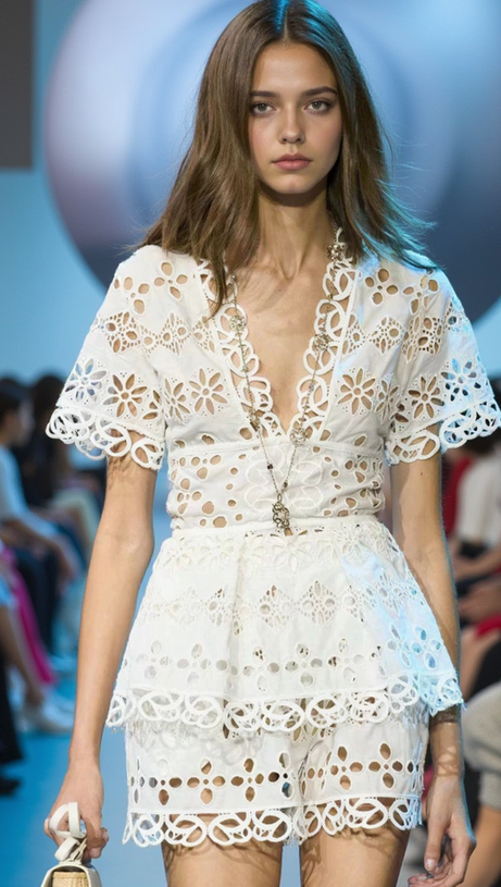 MAGGIE WHITE LAYERED CUT OUT LACE TOP SHORTS SUIT