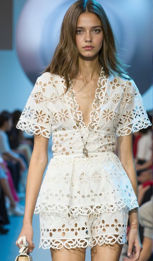 MAGGIE WHITE LAYERED CUT OUT LACE TOP SHORTS SUIT