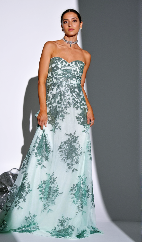 AIIZIE DINAH STRAPLESS SEQUIN A-LINE MAXI DRESS IN GREEN - product image
