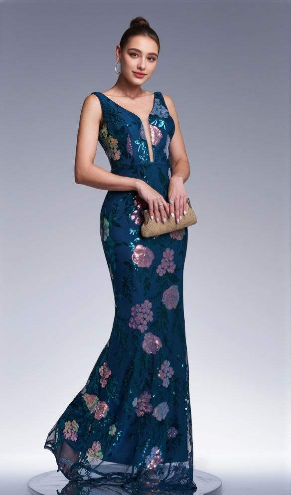 AIIZIE SLEEVELESS SEQUIN PRINT MAXI DRESS IN DARK GREEN - product image