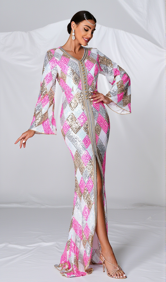 AIIZIE GEOMETRIC PATTERNS PRINT MAXI DRESS IN PINK - product image