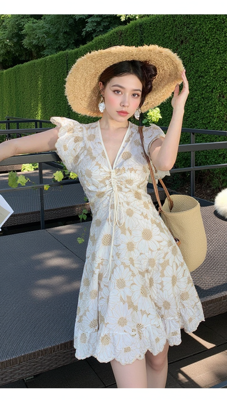 RENATA DAISY GUIPURE MINIKLEID MIT V-AUSSCHNITT