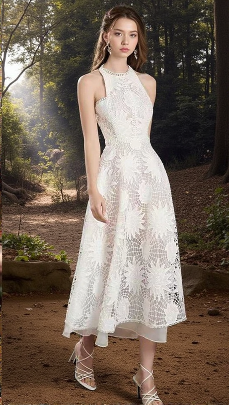 Ärmelloses Midikleid aus Spitze mit Blumenmuster